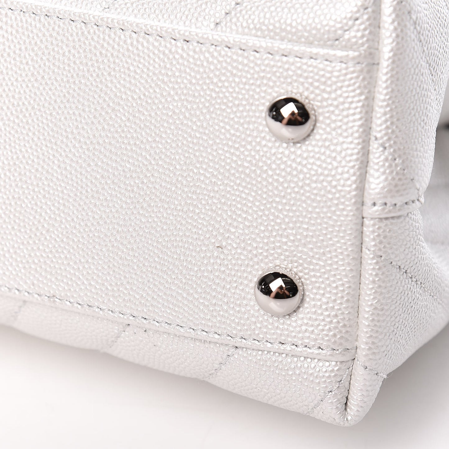 Iridescent Caviar Chevron Quilted Mini Coco Handle Flap White