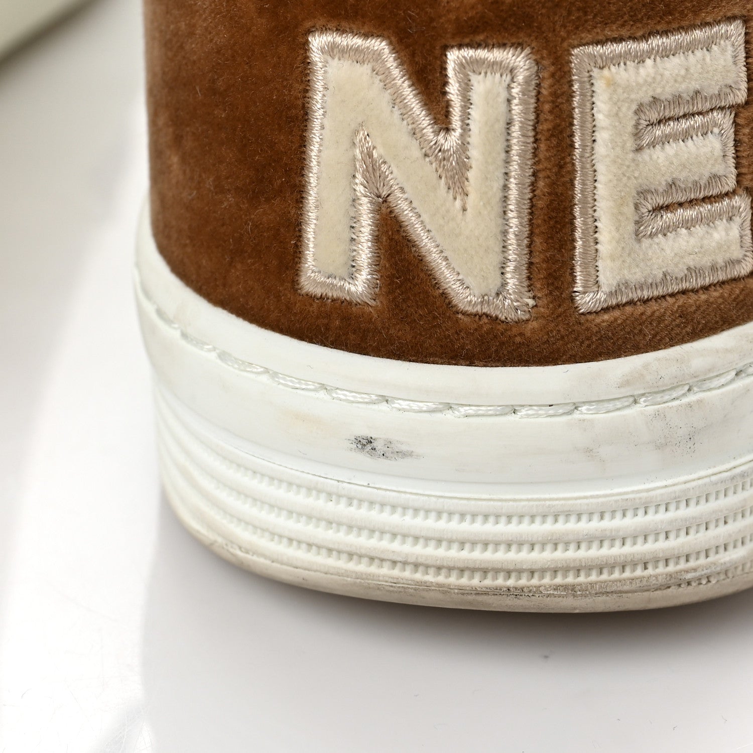 Chanel Calfskin Velvet Womens Logo Sneakers 38.5 White Beige Burgundy 10 of 12