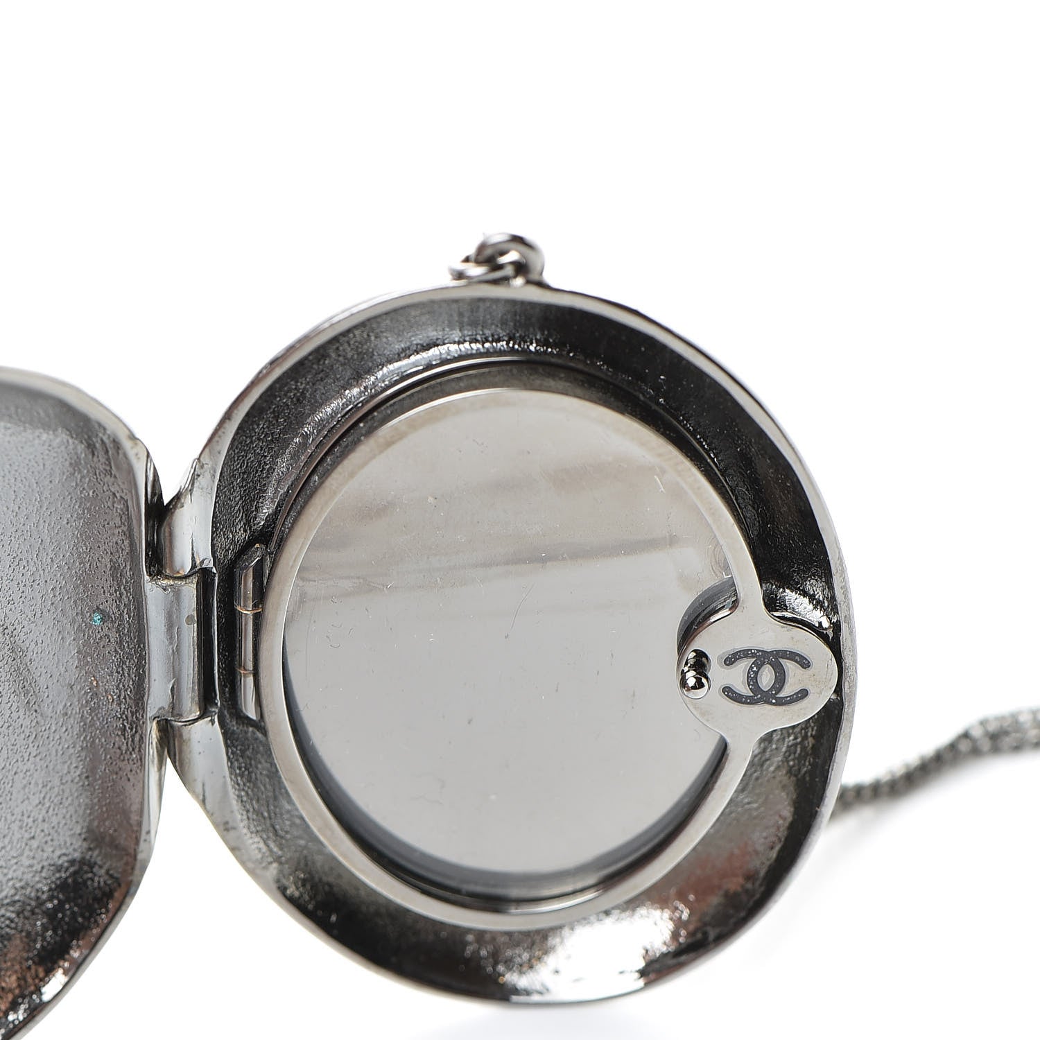 Chanel Ruthenium Locket CC Necklace Silver 7 of 8