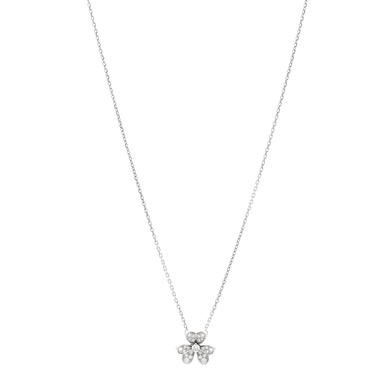 Van Cleef & Arpels 18K White Gold Diamond Mini Frivole Pendant Pave Necklace 1 of 6