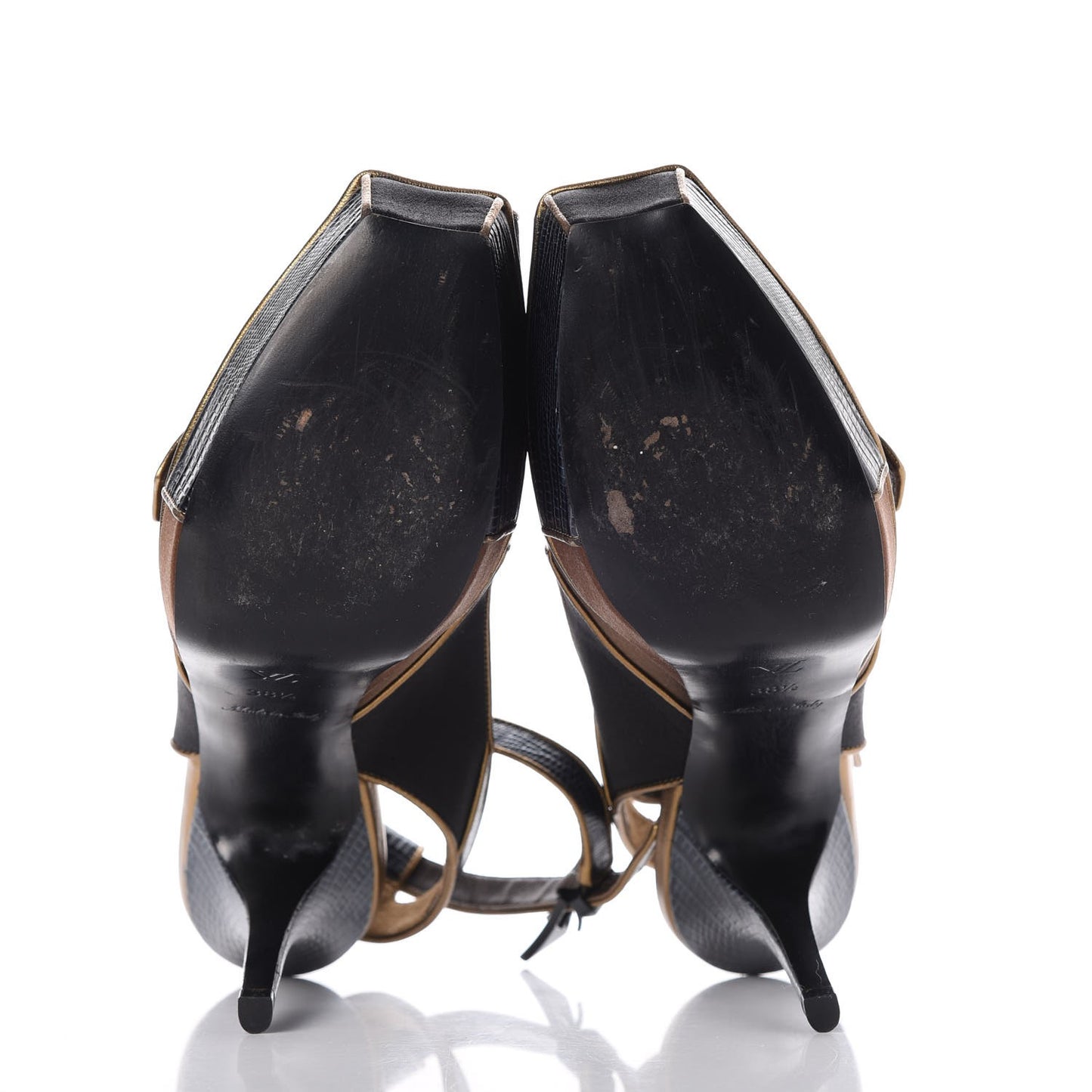 Lizard Suede Satin Sugar Platform Slingbacks 38.5 Black Brown
