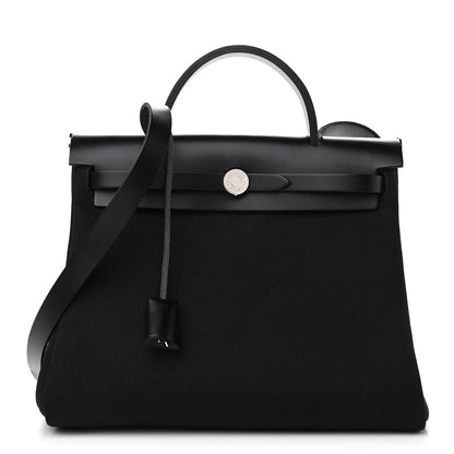 Hermes Military Toile Vache Hunter Herbag Zip Retourne 31 PM Black 3 of 11