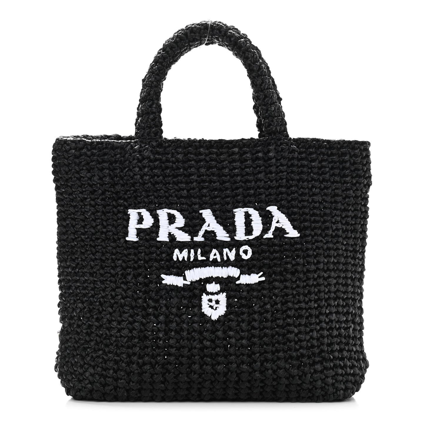 Yarn Raffia Effect Crochet Small Logo Tote Black