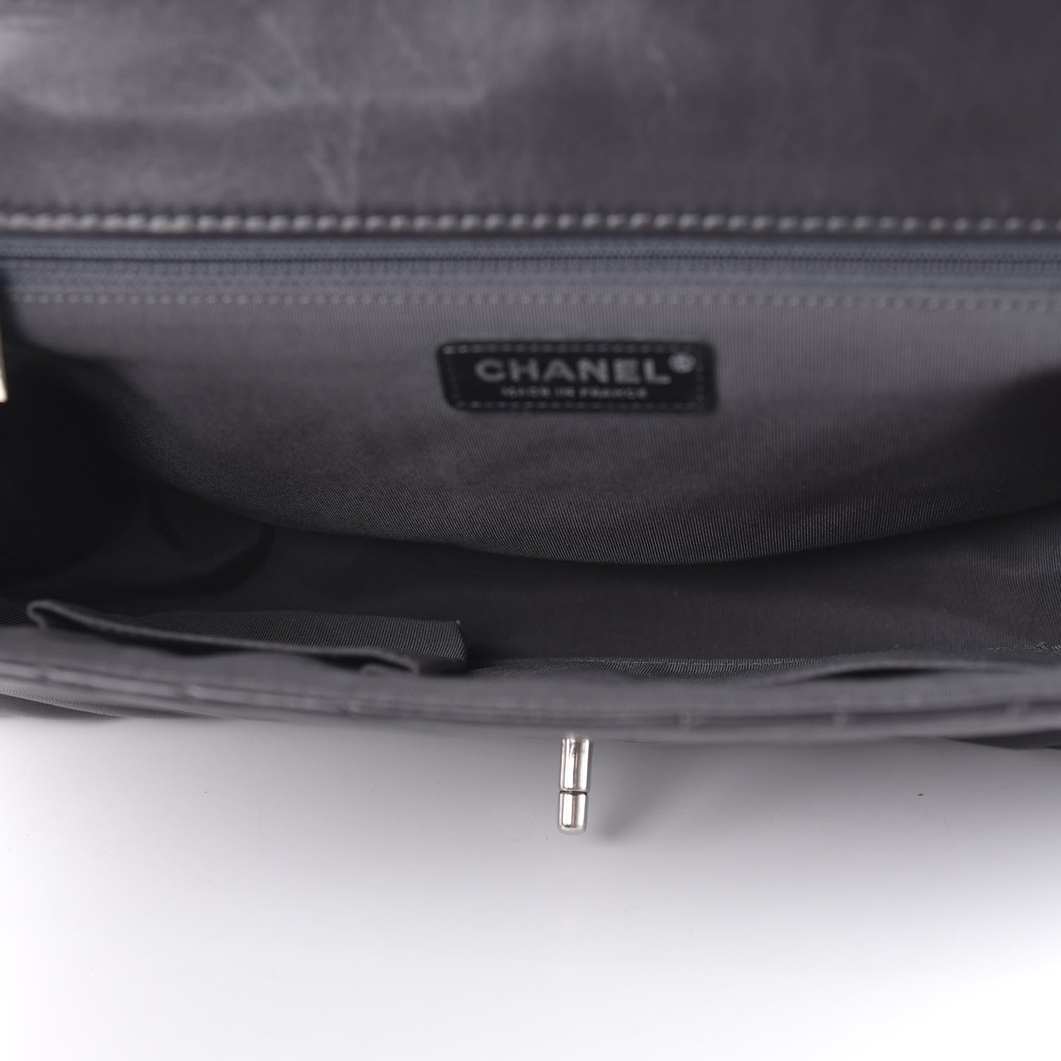 Chanel Lambskin Chevron Quilted Large Surpique Flap Dark Grey 5 of 11