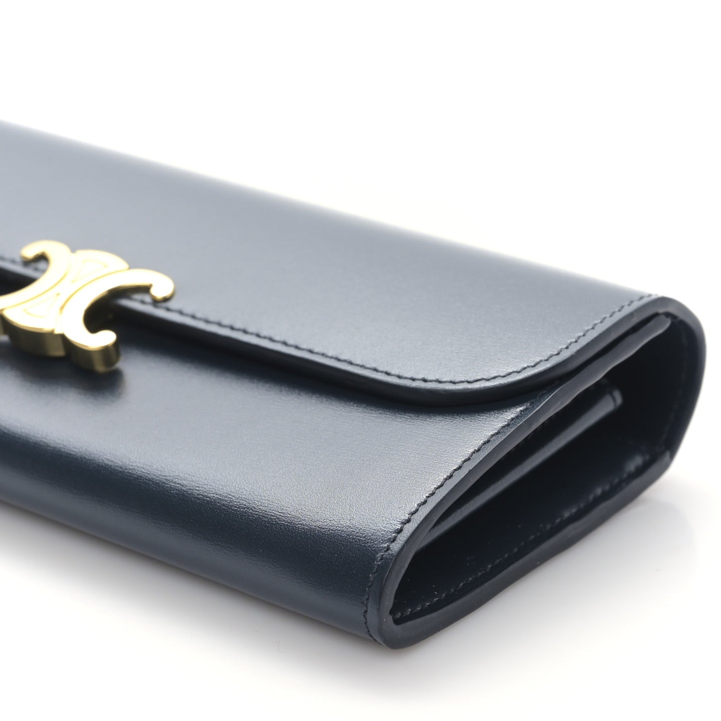 Shiny Calfskin Long Triomphe Wallet Navy