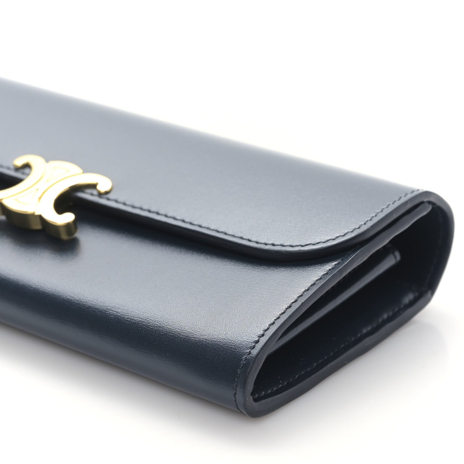 Celine Shiny Calfskin Long Triomphe Wallet Navy 9 of 10