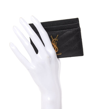 Saint Laurent Grain De Poudre Matelasse Chevron Monogram Credit Card Case Black 2 of 8