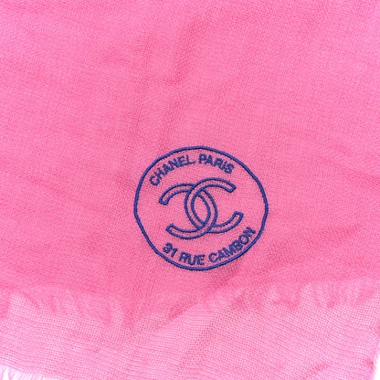 Chanel Cashmere Silk CC Rue Cambon Fringe Scarf Fuchsia 4 of 4