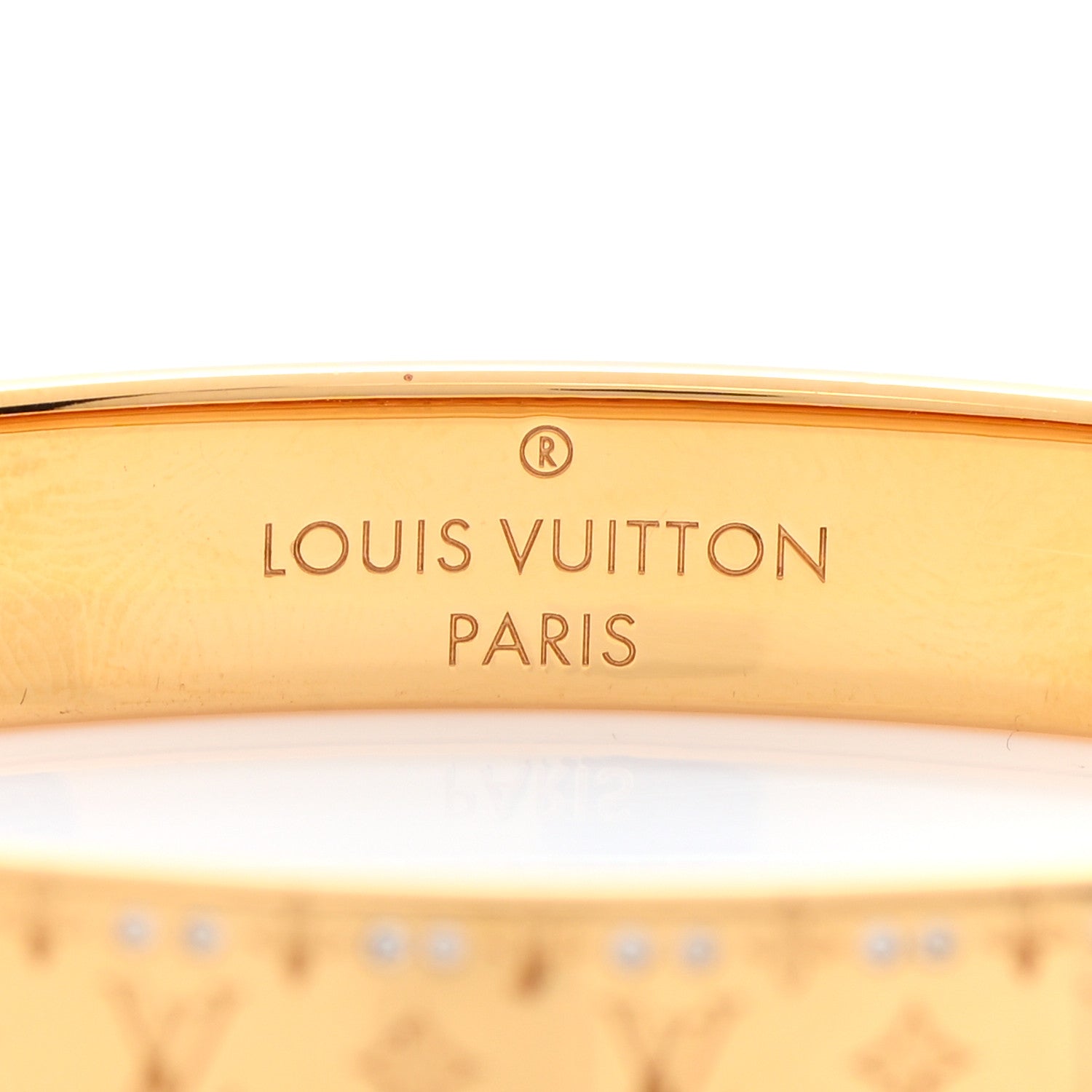 Louis Vuitton Brass Crystal Monogram Nanogram Strass Cuff S Gold 4 of 7