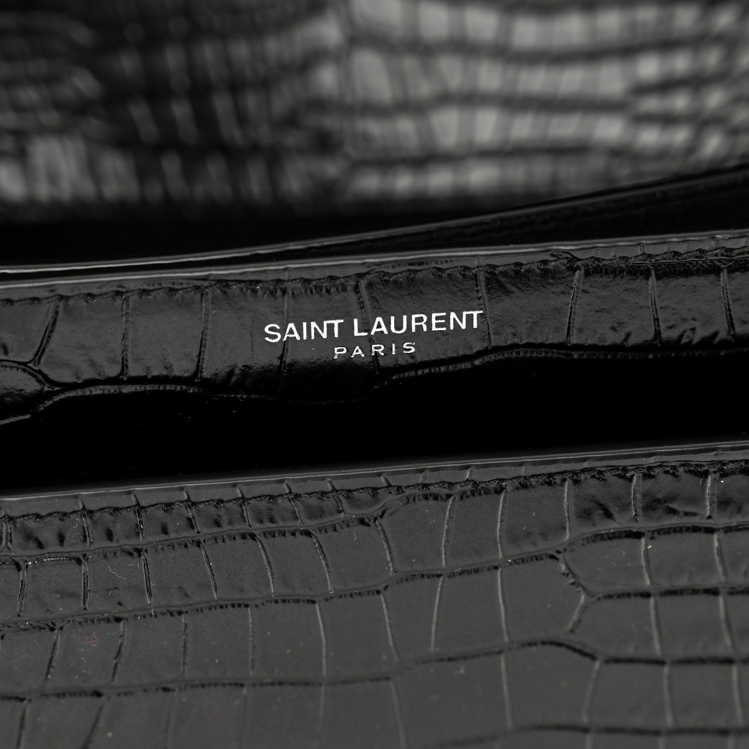 Saint Laurent Calfskin Crocodile Embossed Large Monogram Sunset Black 7 of 12