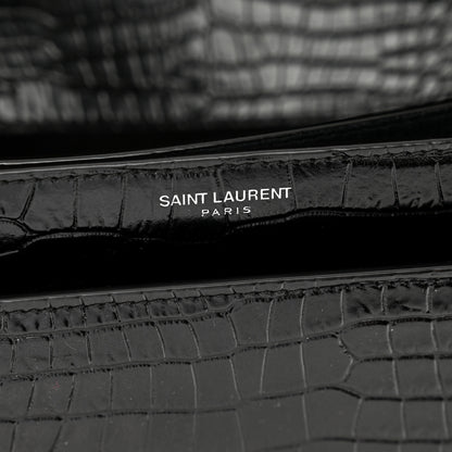 Saint Laurent Calfskin Crocodile Embossed Large Monogram Sunset Black 7 of 12