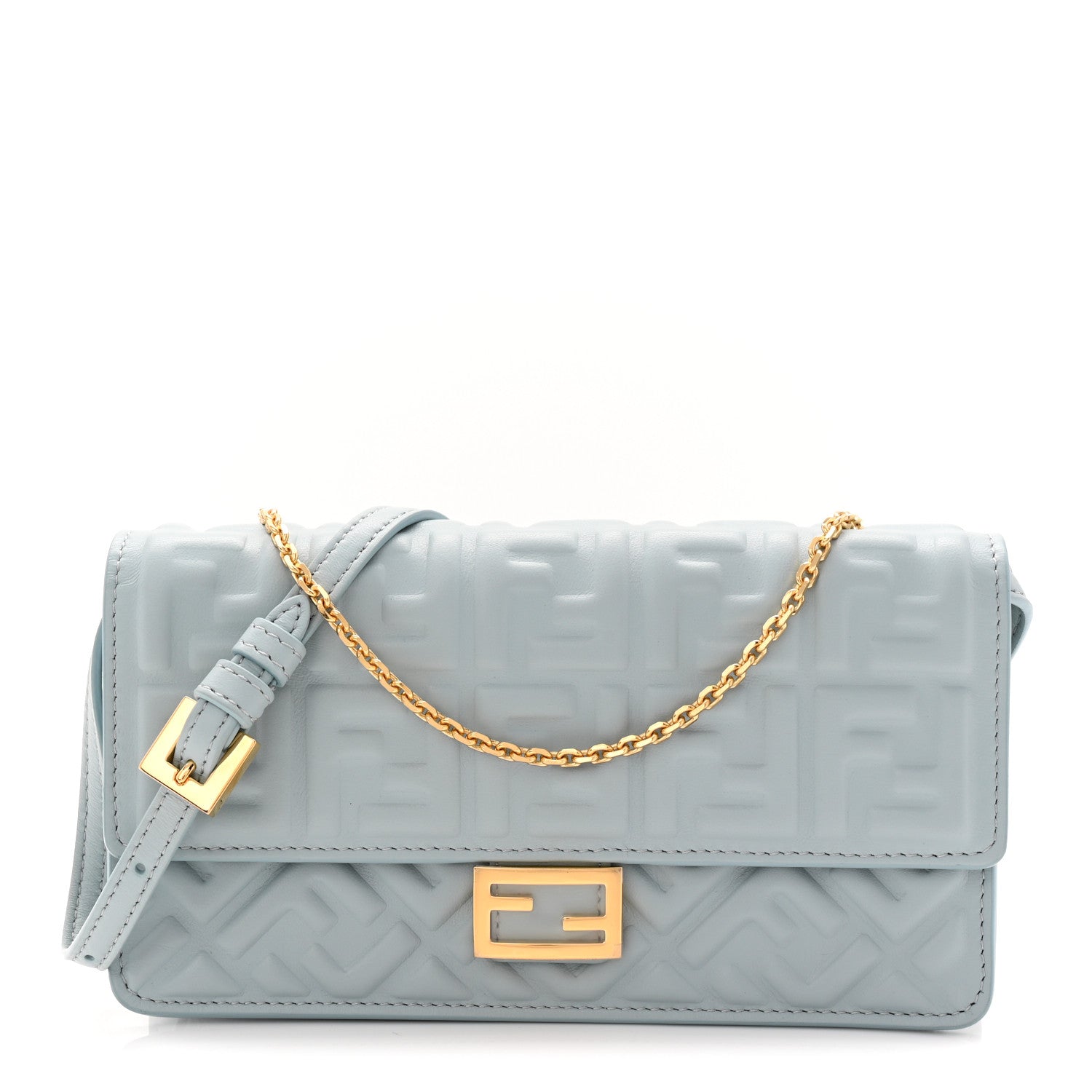 Fendi Nappa Matisse FF Embossed Wallet On Chain Baguette Anice 1 of 10