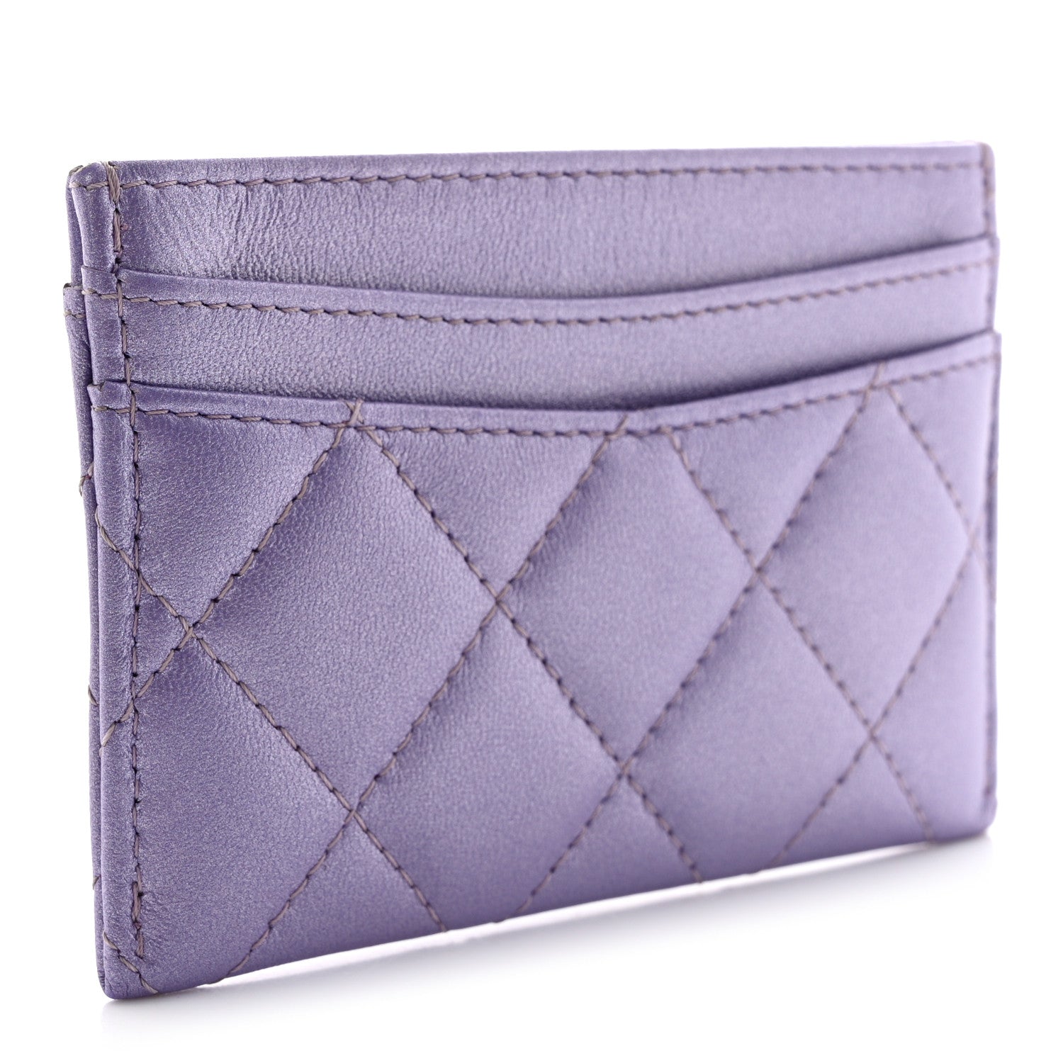 Chanel Metallic Lambskin Quilted Card Holder Light Purple 3 of 9