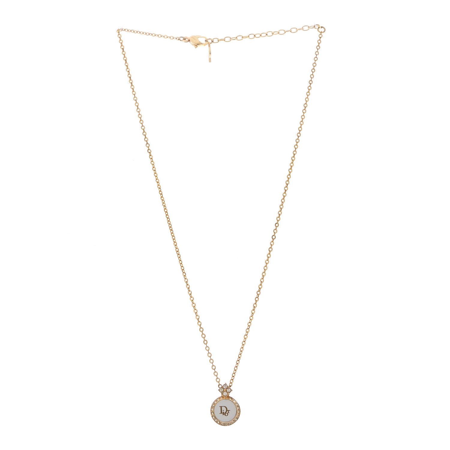 Christian Dior Crystal Circle Pendant Long Necklace Gold 3 of 6
