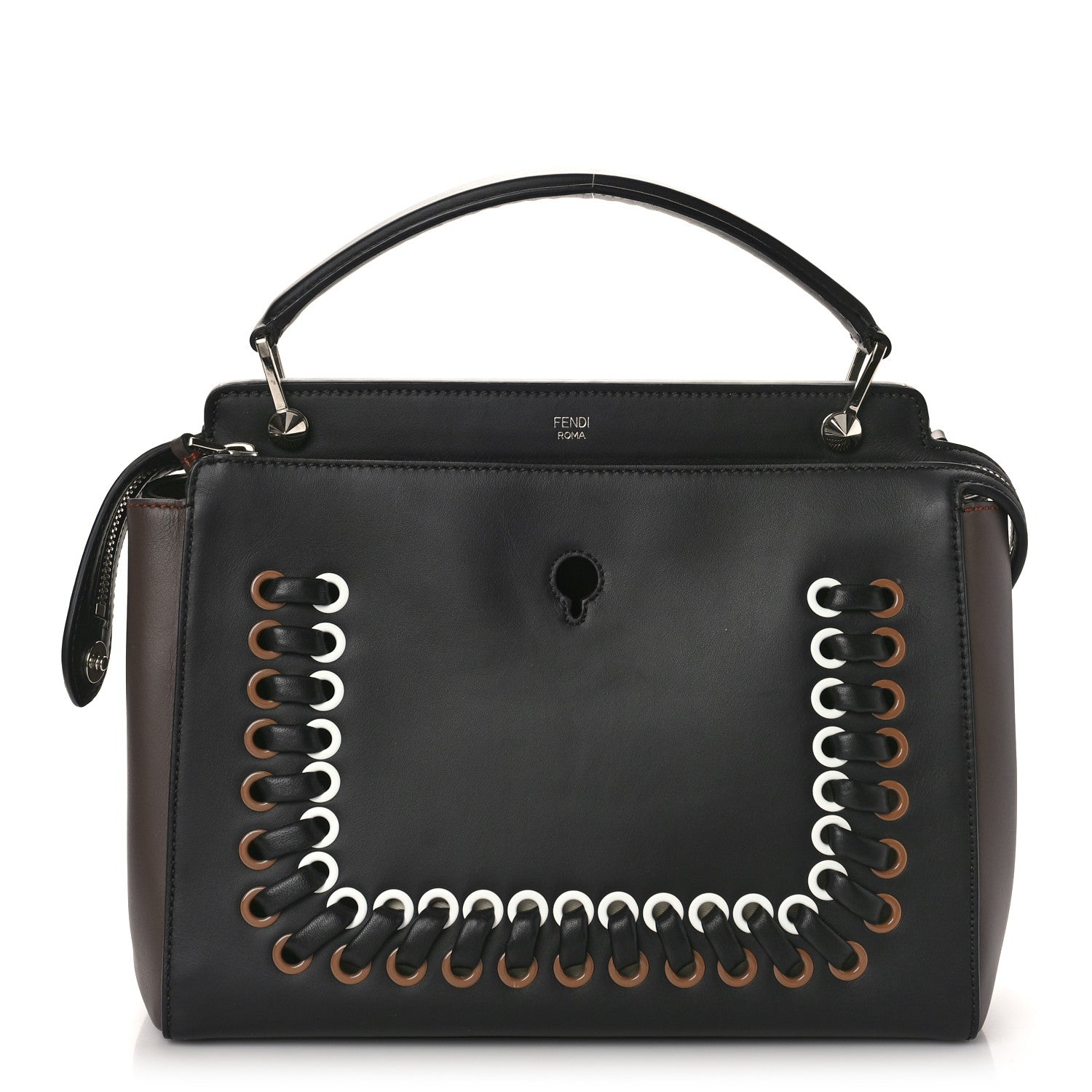 Fendi Vitello Baltico Shiny Nappa Lace Up DotCom Satchel Black 3 of 10