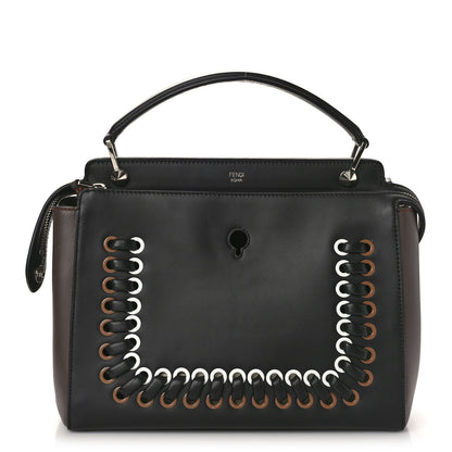Fendi Vitello Baltico Shiny Nappa Lace Up DotCom Satchel Black 3 of 10