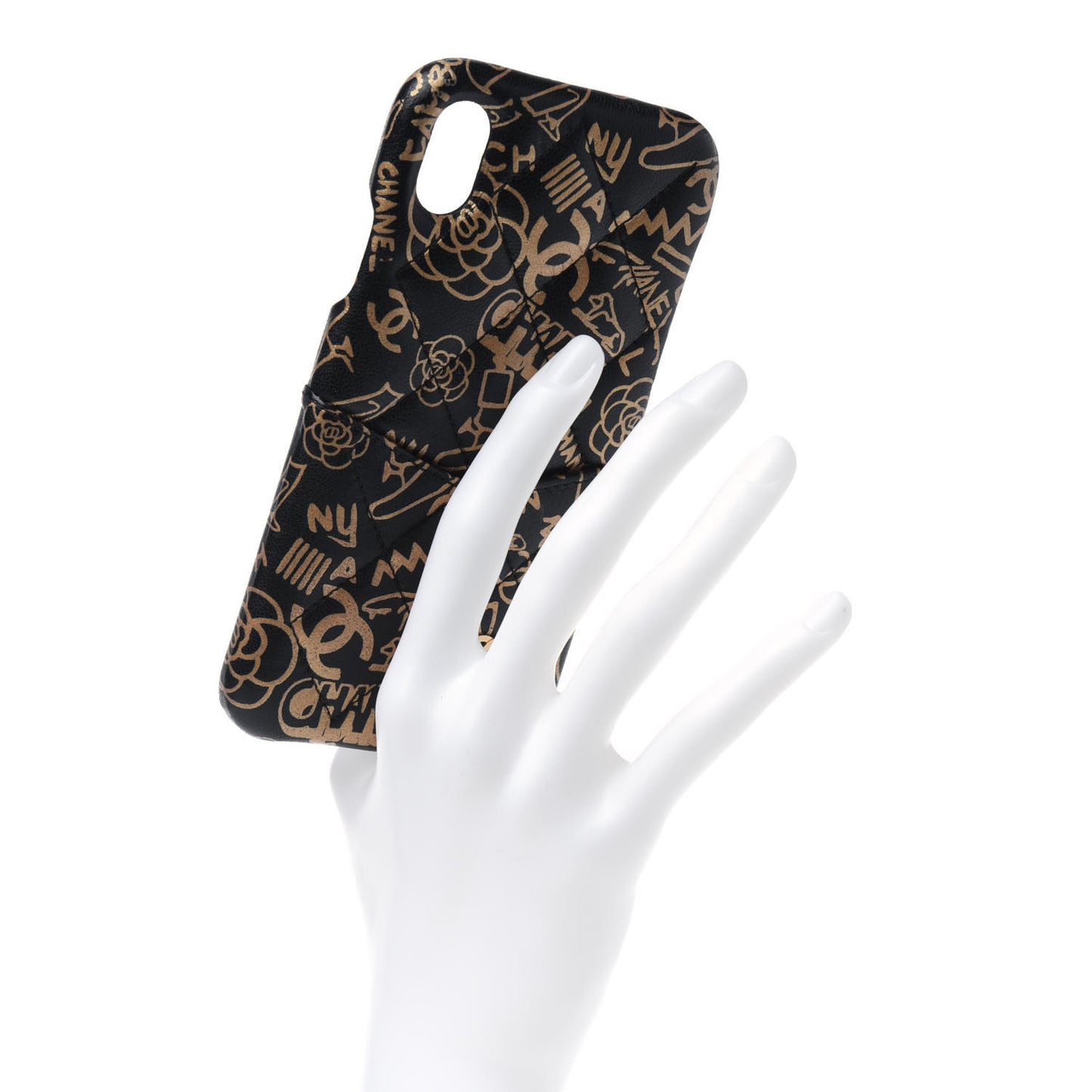 Lambskin Quilted iPhone XR Coco Tech Egyptian Graffiti Case Black Gold