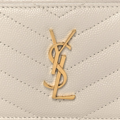 Saint Laurent Grain De Poudre Matelasse Chevron Monogram Fragments Zippered Card Case Crema Soft 8 of 11