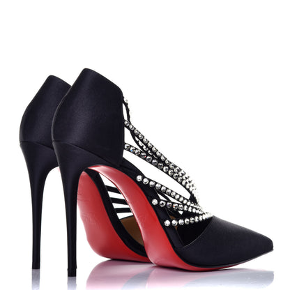 Christian Louboutin Crepe Satin Strass Antinorina 100 Pumps 37 Black 4 of 8