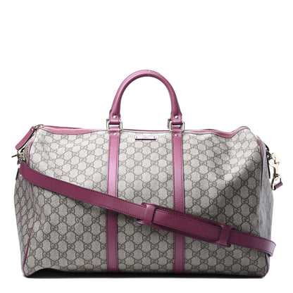 Gucci GG Supreme Monogram Selleria Calfskin Medium Carry On Duffle Bag Beige Ebony Peonia Flower 1 of 10