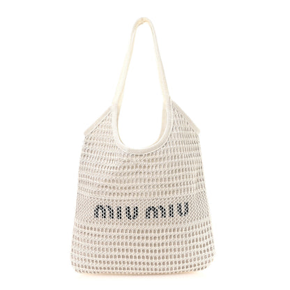 Miu Miu Raffia Effect Linen Logo Ivy Bag White 1 of 10