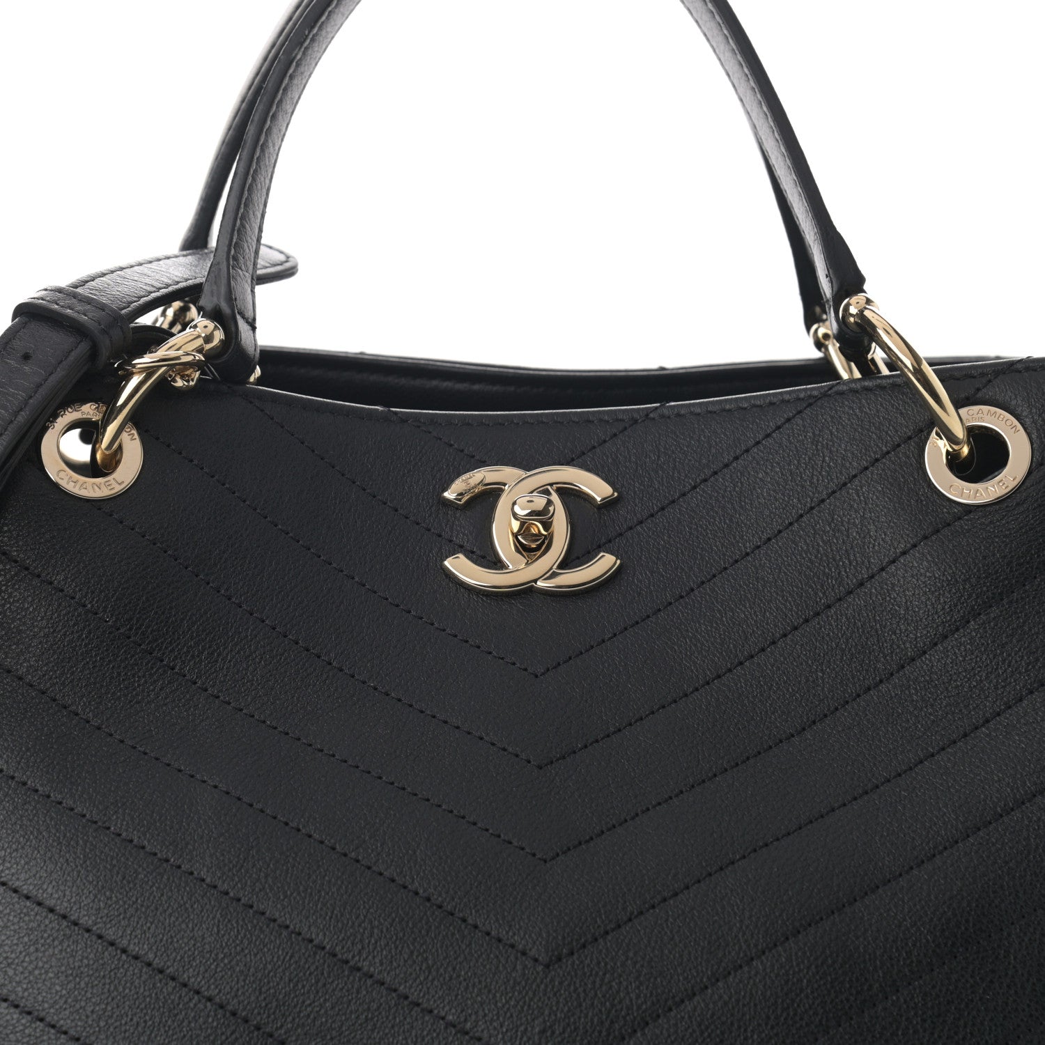 Chanel Calfskin Stitched Large Chevron Chic Shopping Bag Black 8 of 10