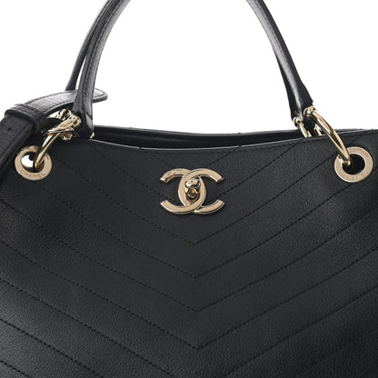 Chanel Calfskin Stitched Large Chevron Chic Shopping Bag Black 8 of 10