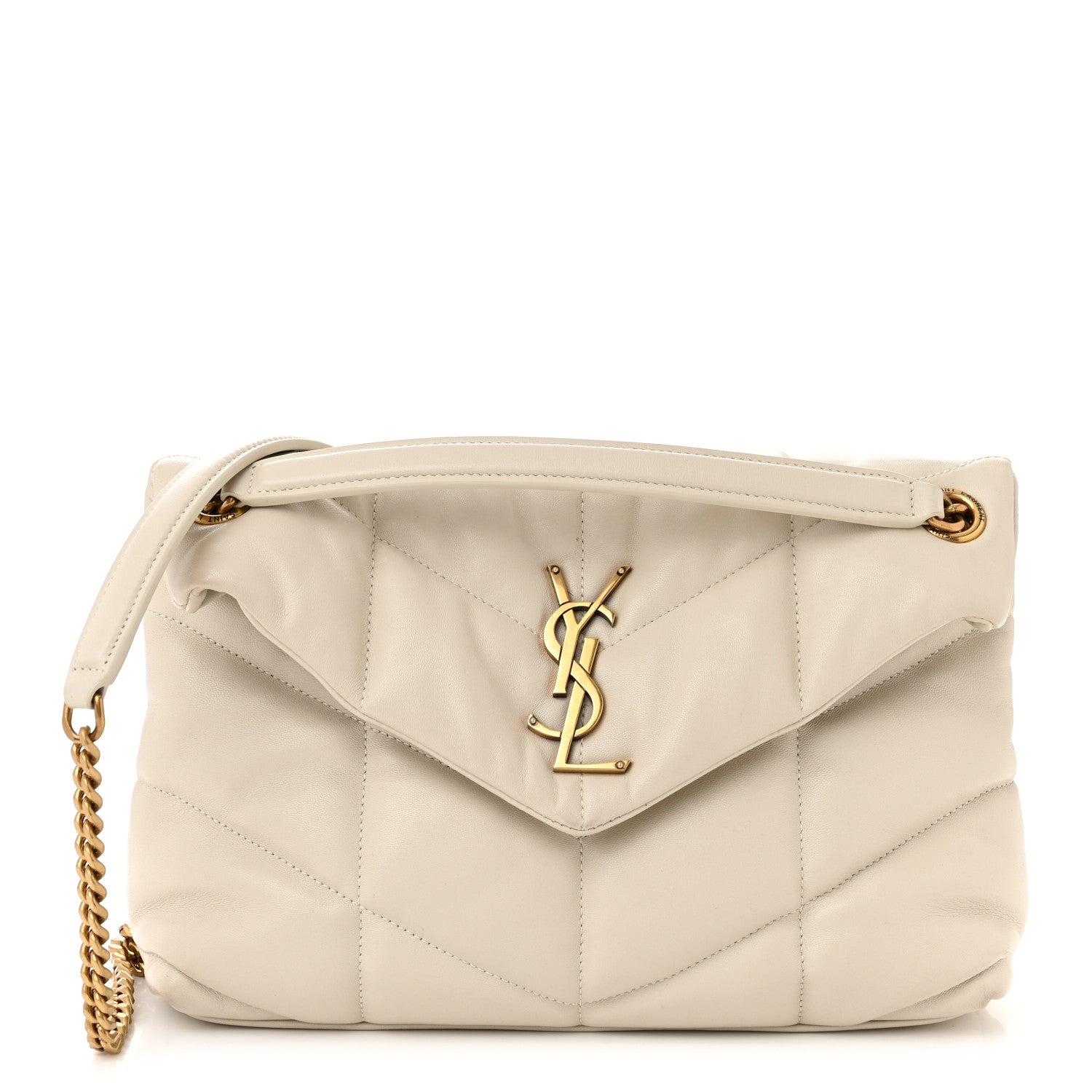 Saint Laurent Lambskin Quilted Small Loulou Puffer Monogram Chain Satchel Crema Soft 1 of 11