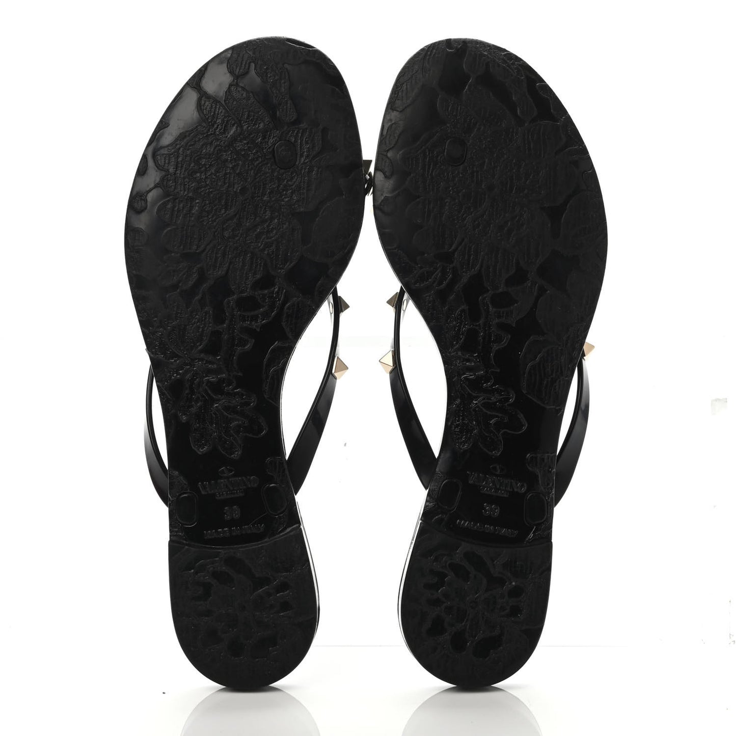 PVC Jelly Rockstud Bow Thong Sandals 39 Black