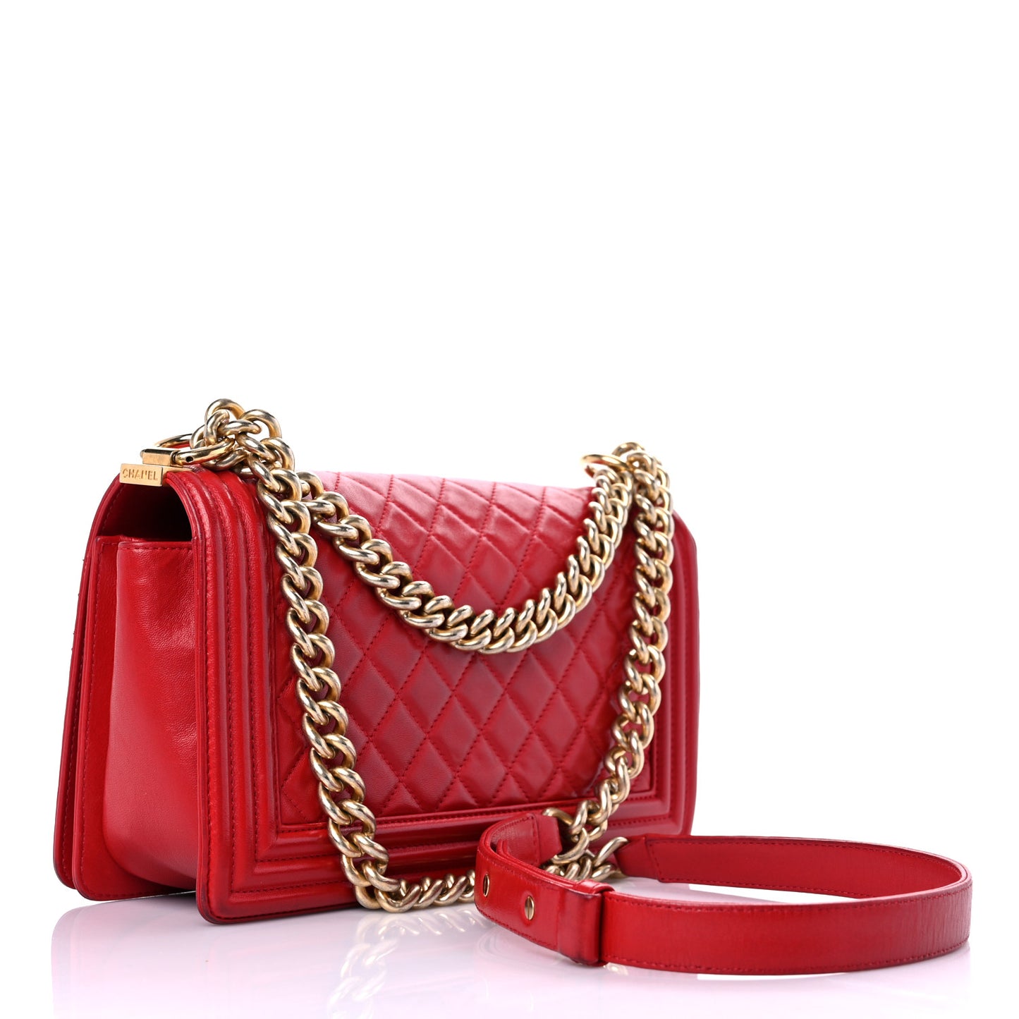 Lambskin Quilted Medium Boy Flap Red