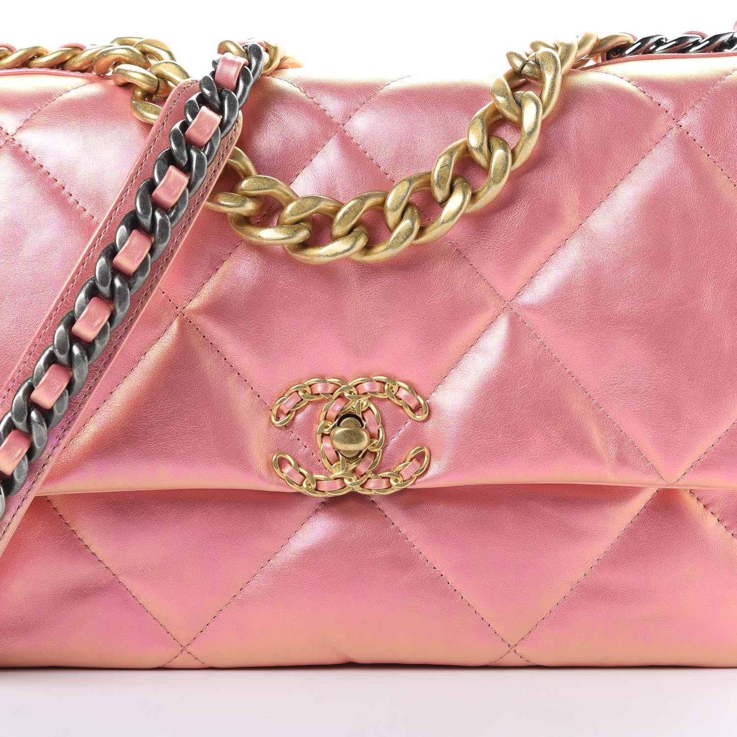 Chanel Iridescent Calfskin Quilted Large Chanel 19 Flap Pink 8 of 10