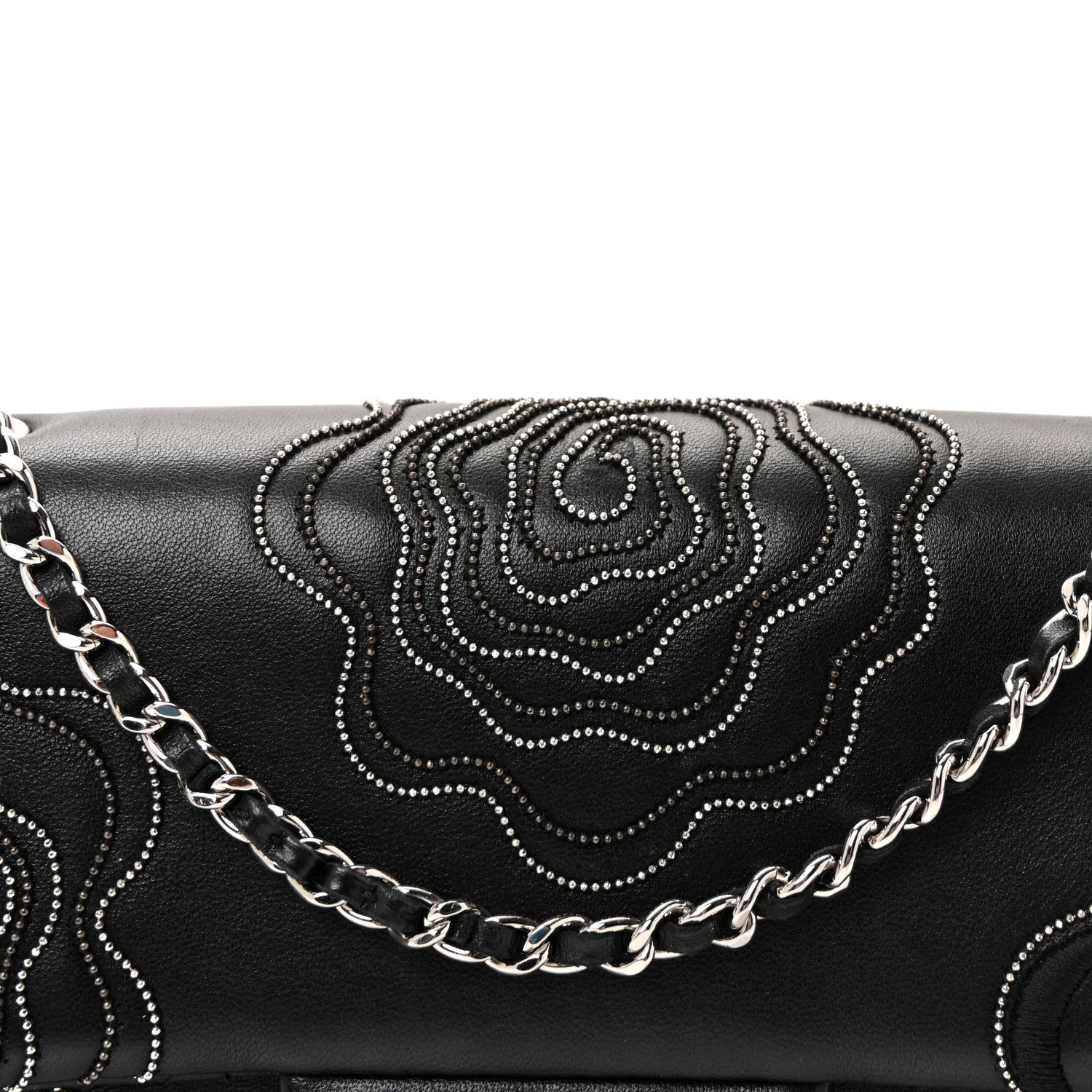 Chanel Lambskin Embroidered Camellia Follies Flap Black 8 of 10