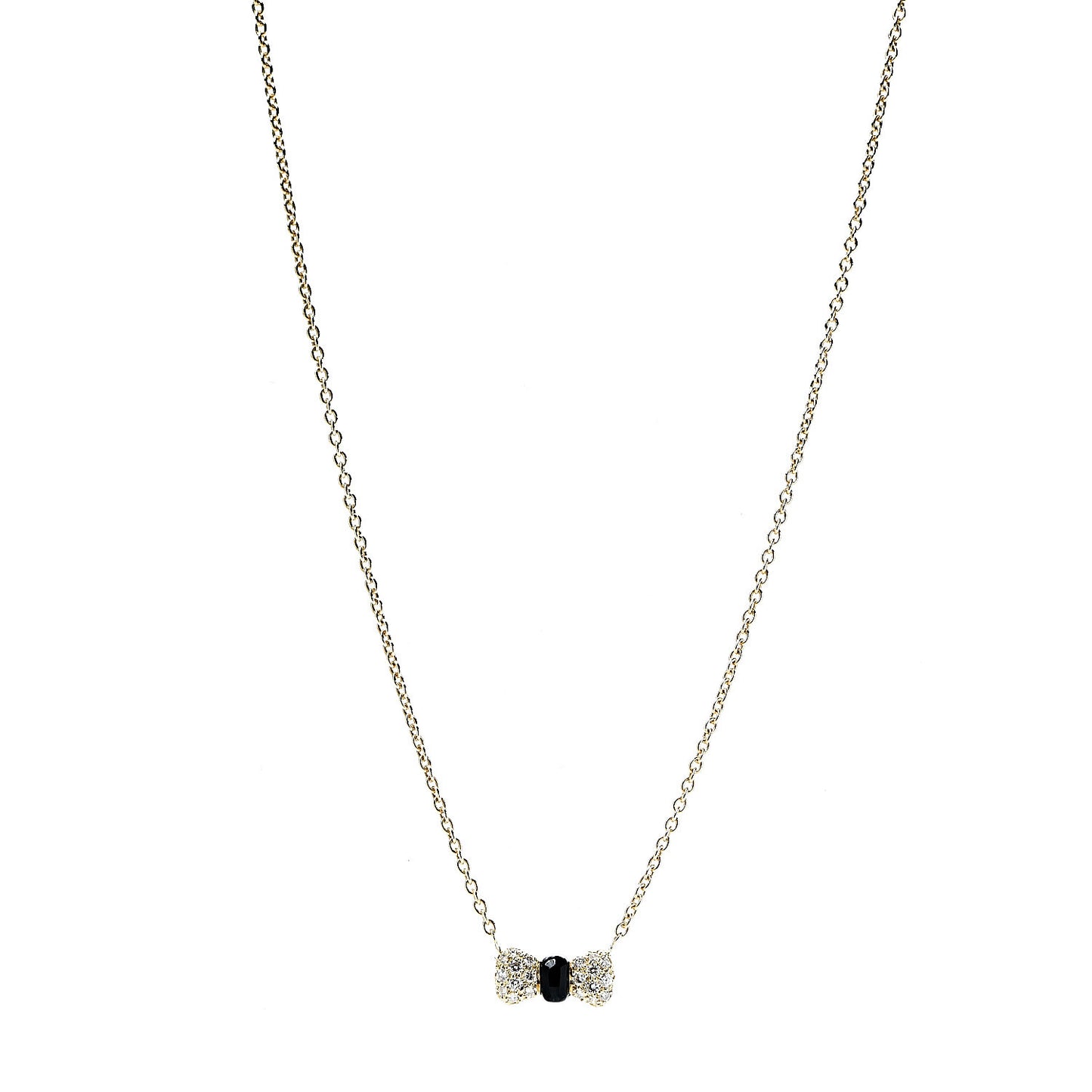 18K Yellow Gold Black Onyx Diamond Bow Pendant Necklace