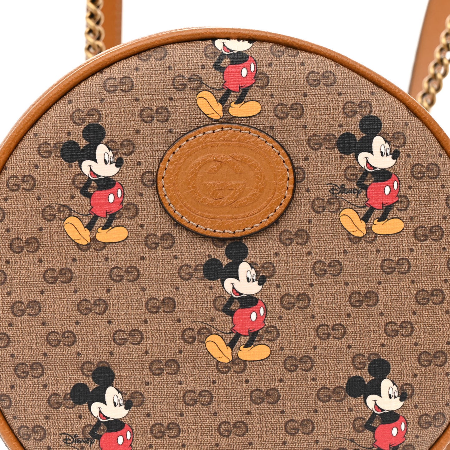 X DISNEY Mini Vintage GG Supreme Monogram Mickey Mouse Round Backpack Beige Vintage Sun Oil