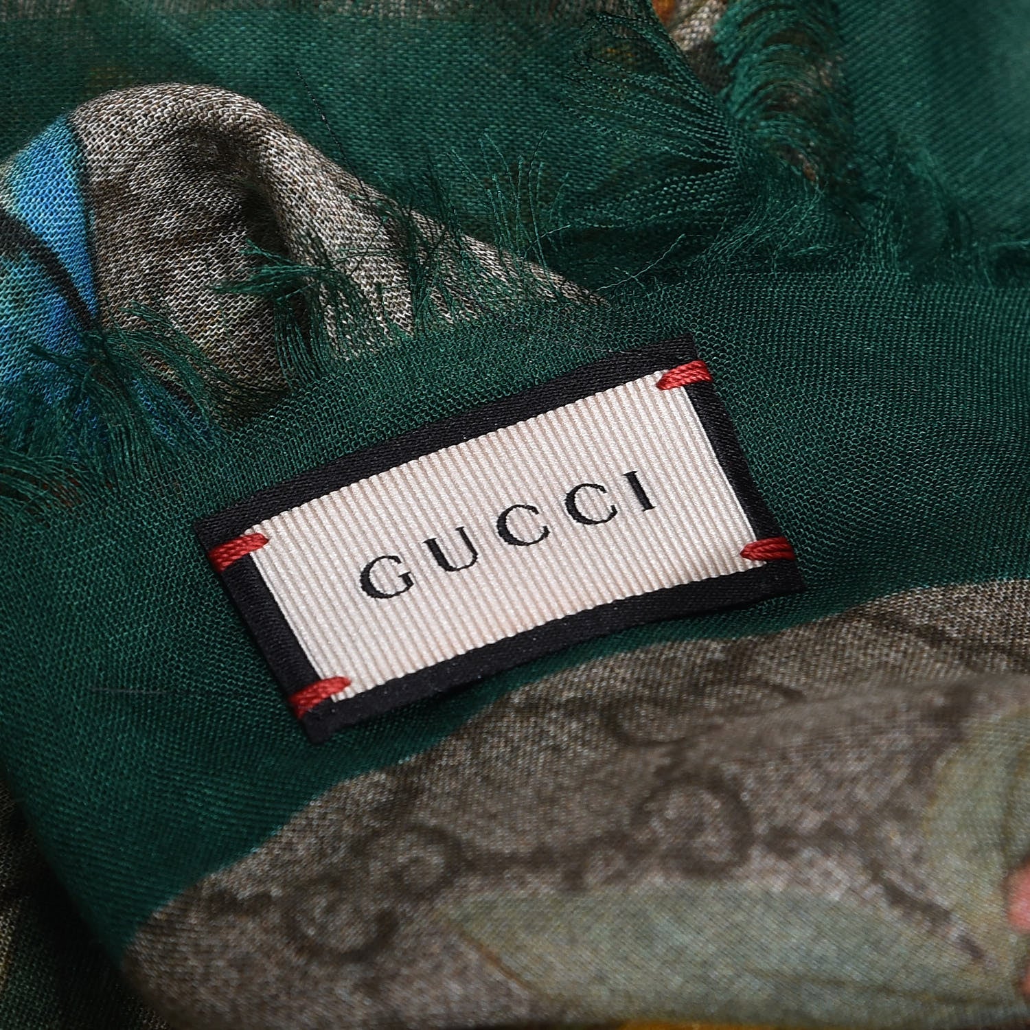 Gucci Modal Silk GG Monogram GG Tian Shawl Scarf Green Dark Green 3 of 4