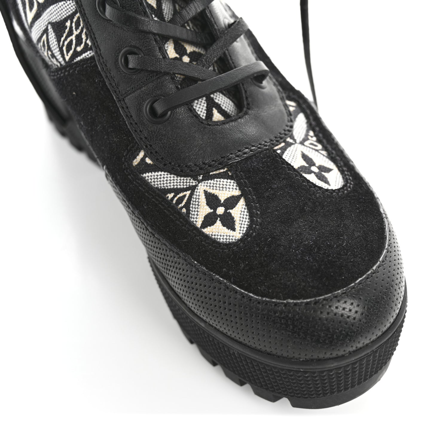 Suede Calfskin Jacquard Since 1854 Laureate Platform Desert Boots 37.5 Black