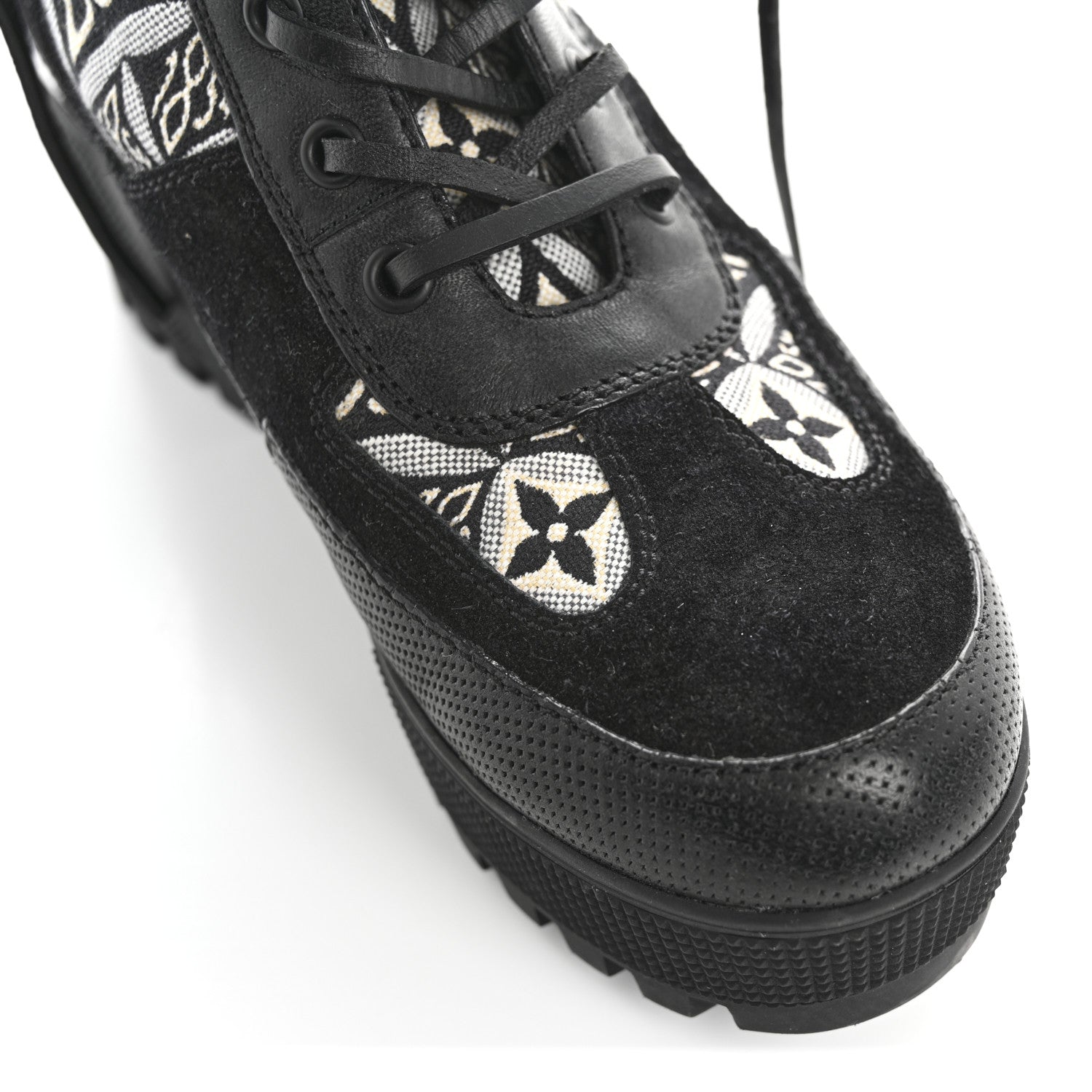 Louis Vuitton Suede Calfskin Jacquard Since 1854 Laureate Platform Desert Boots 37.5 Black 10 of 10