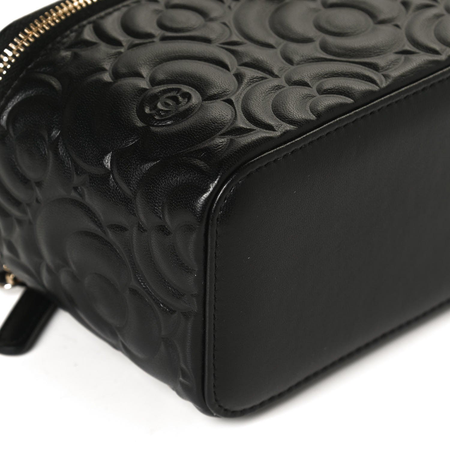 Chanel Lambskin Camellia Embossed Small Vanity Case With Chain Black 7 of 13