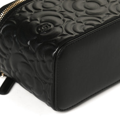 Chanel Lambskin Camellia Embossed Small Vanity Case With Chain Black 7 of 13
