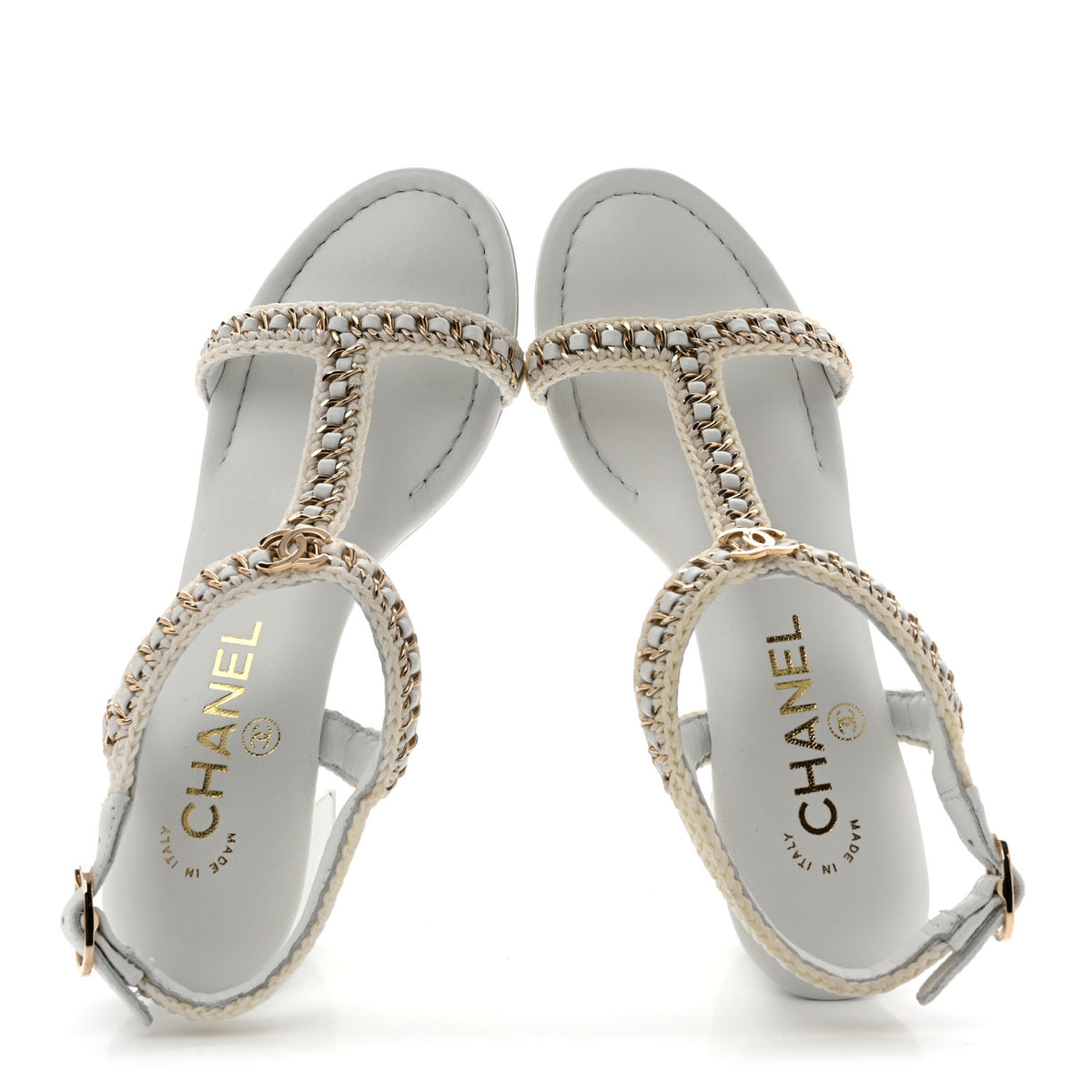 Lambskin CC Chain Braided Sandals 35 White