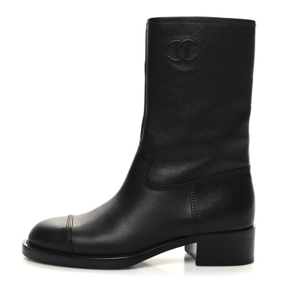 Chanel Calfskin Quilted CC Boots 38 Black 1 of 9