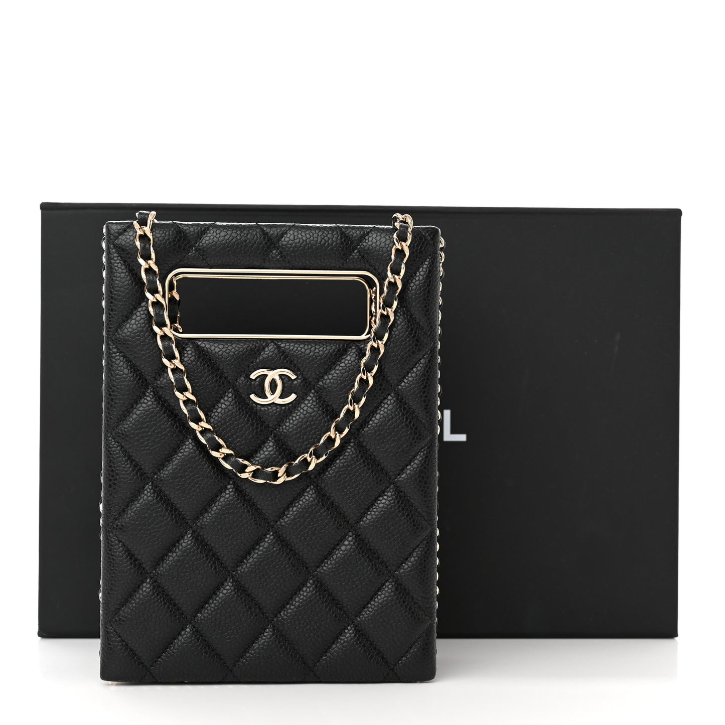 Caviar Quilted Evening Box Bag Black