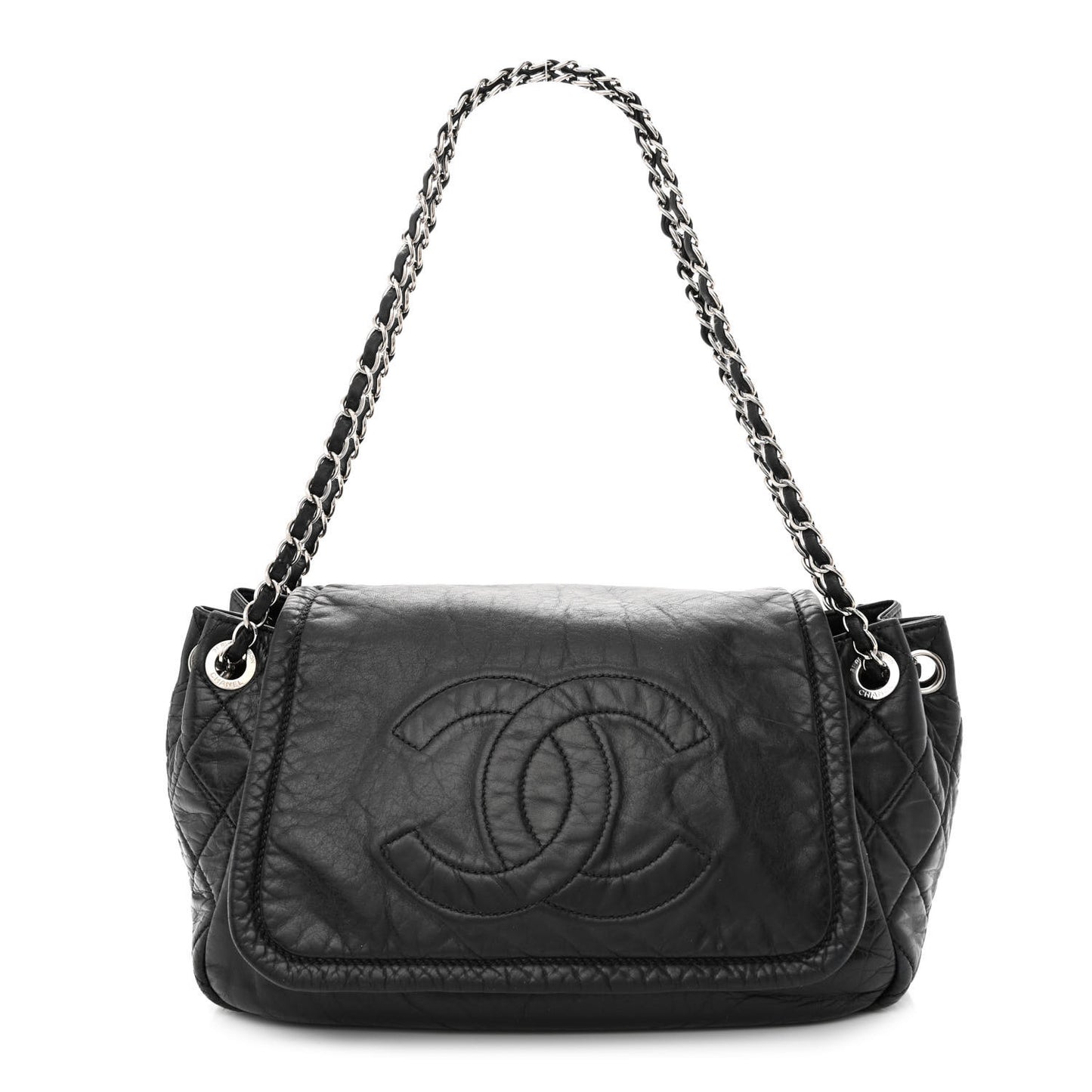 Lambskin Medium Rock and Chain Flap Black