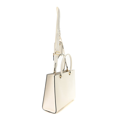 Prada Saffiano Lux Logo Embossed Medium Shoulder Tote Handbag White 3 of 12