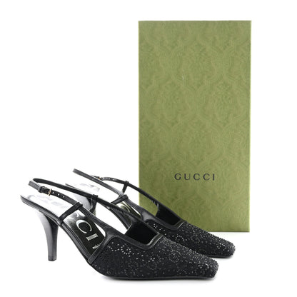 Gucci Moire Fabric Malaga Kid Crystal GG Monogram Square G 75mm Slingback Pumps 36 Black 10 of 10