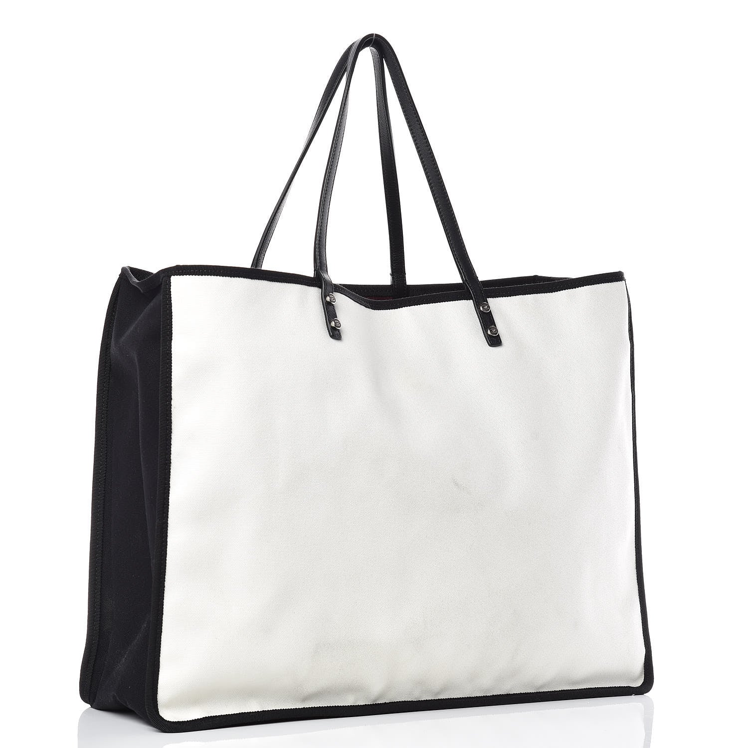 Chanel Canvas Calfskin Large Let's Demonstrate Tote White Black 3 of 13