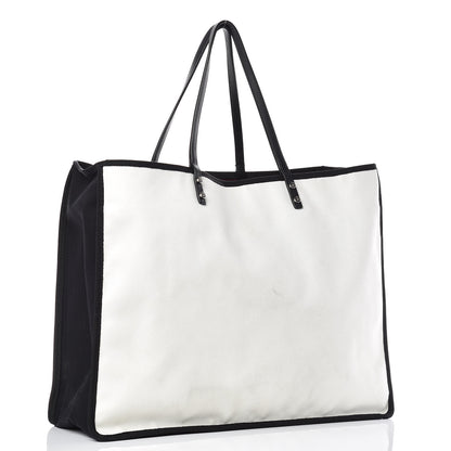 Chanel Canvas Calfskin Large Let's Demonstrate Tote White Black 3 of 13
