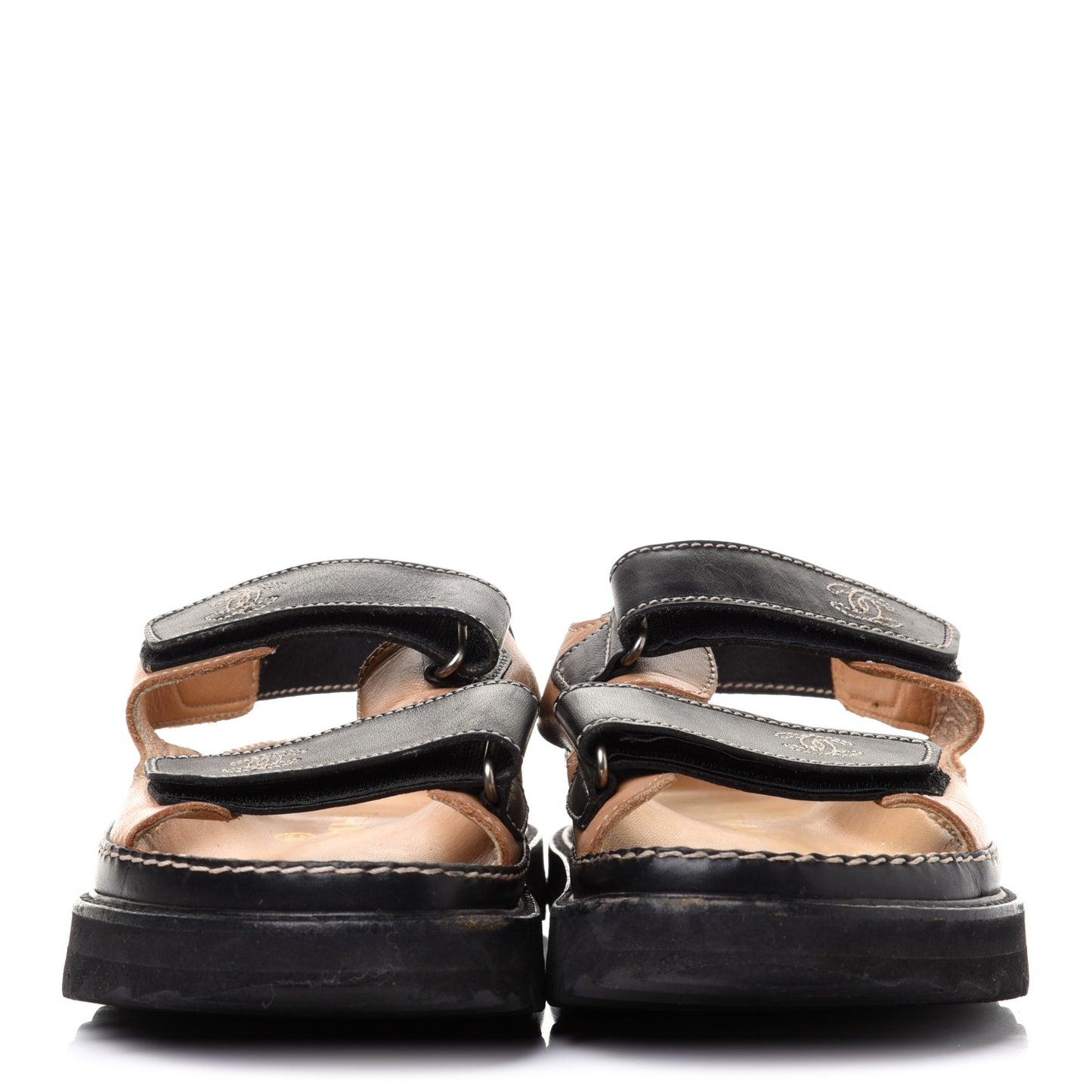 Lambskin Velcro Dad Sandals 37.5 Black Beige