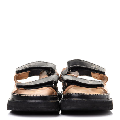 Chanel Lambskin Velcro Dad Sandals 37.5 Black Beige 2 of 12