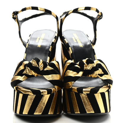 Saint Laurent Metallic Suede Bianca 125 Platform Sandals 39 Black Gold 2 of 9